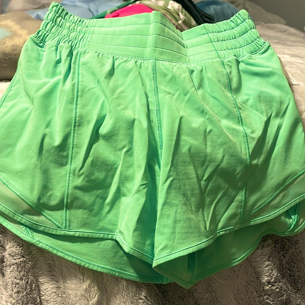 Lululemon Hotty Hot High Rise bright green shorts!
